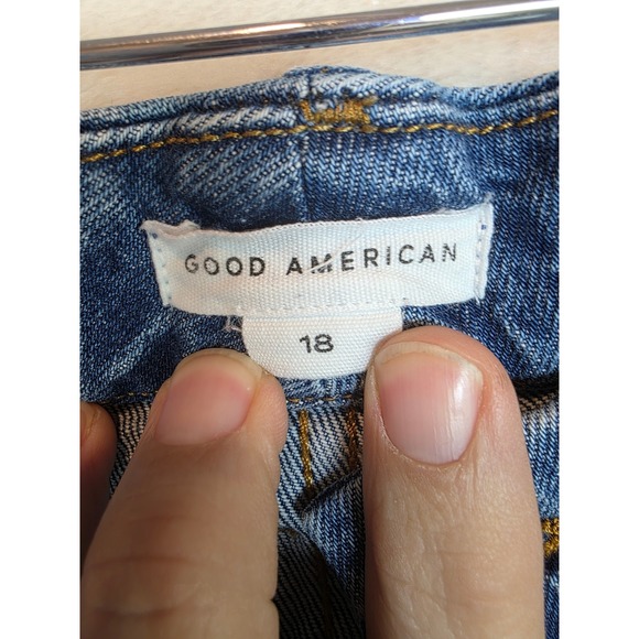 Good American Womens High Rise Straight Leg Blue Jeans Raw Hem Size 18 GCB235T - Picture 4 of 14